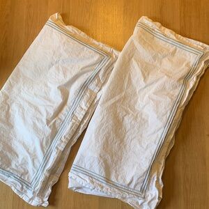Pottery Barn Euro White Pillow Shams with Light Blue Trim set of 2